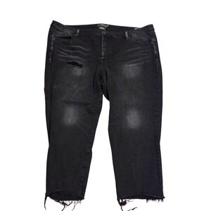 Torrid Crop Boyfriend Jeans Womens 22 Black Distressed Raw Hem Classic Denim